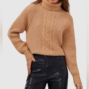 1.state Women's Brown Turtleneck Back-Cutout Raglan-Sleeve Sweater Size XS